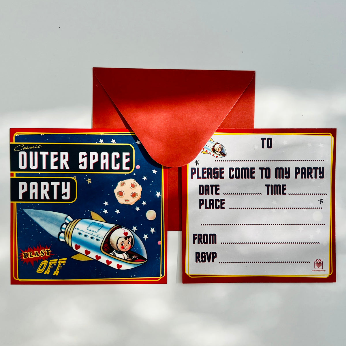 Procos – Invitaciones con sobre cohete espacial Rocket Space Party en papel FSC, 6 piezas, blanco, PR93741